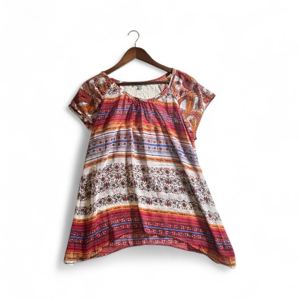 Figueroa & Flower Bohemian Multicolor Women's Blouse Short Sleeve Size Large